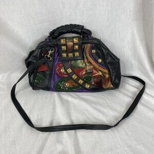 Vintage Multi Color Genuine Leather Patchwork 80s 90s Shoulder & Top Handle Bag